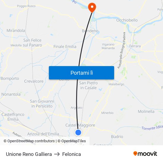 Unione Reno Galliera to Felonica map