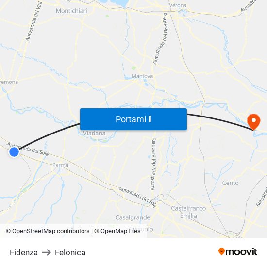 Fidenza to Felonica map