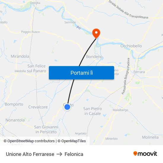 Unione Alto Ferrarese to Felonica map