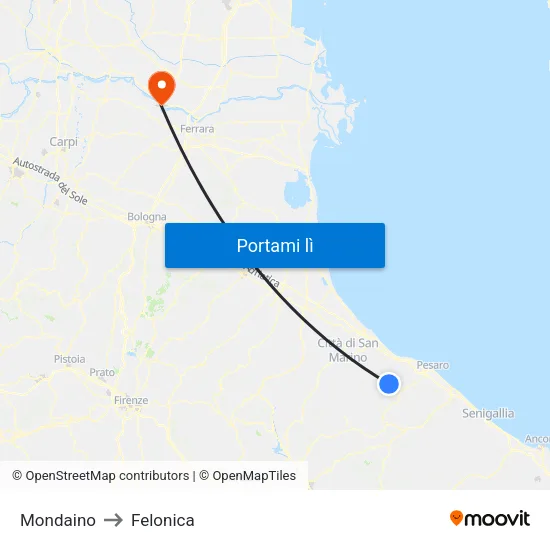 Mondaino to Felonica map