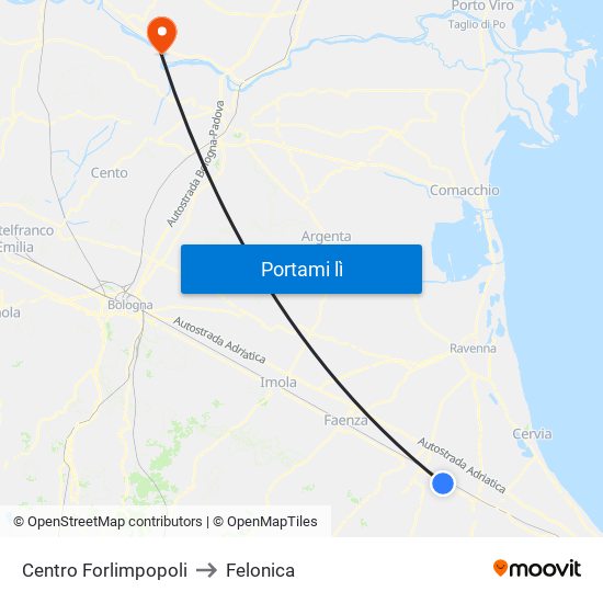 Centro Forlimpopoli to Felonica map