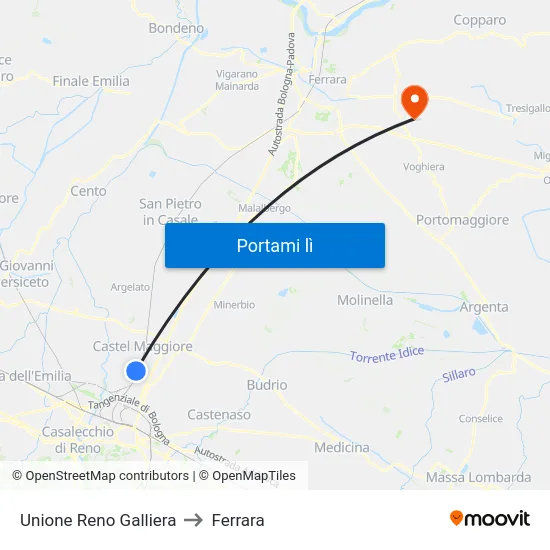 Unione Reno Galliera to Ferrara map