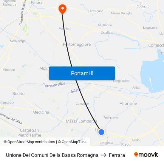 Unione Dei Comuni Della Bassa Romagna to Ferrara map