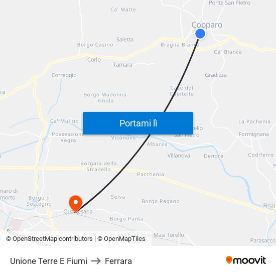 Unione Terre E Fiumi to Ferrara map