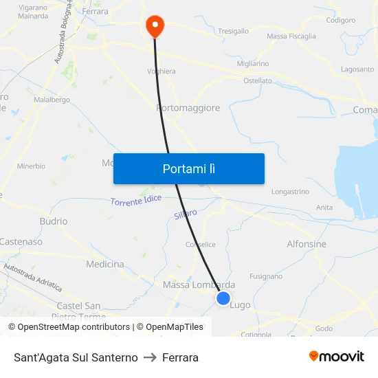 Sant'Agata Sul Santerno to Ferrara map