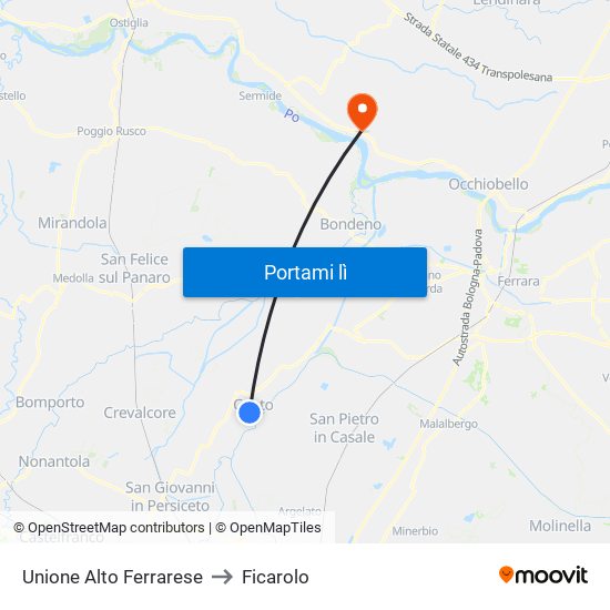 Unione Alto Ferrarese to Ficarolo map