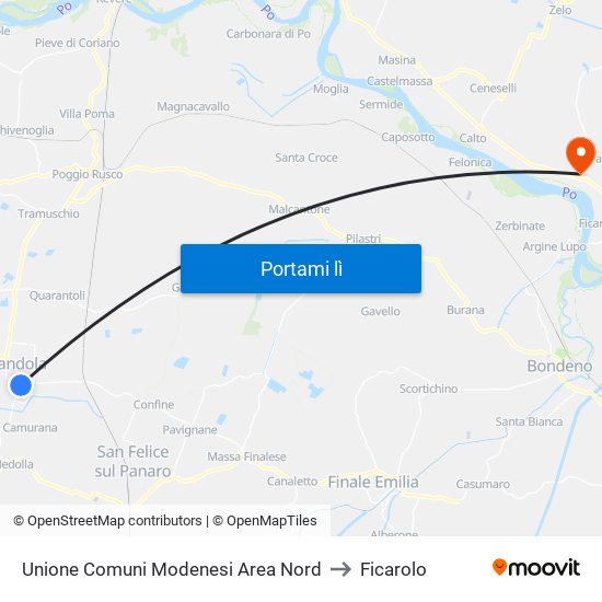 Unione Comuni Modenesi Area Nord to Ficarolo map