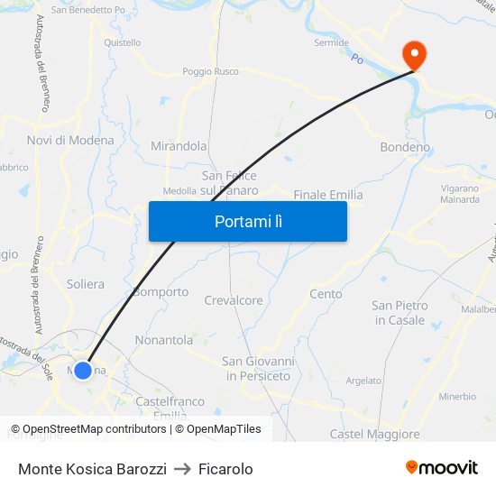 Monte Kosica Barozzi to Ficarolo map