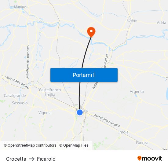 Crocetta to Ficarolo map