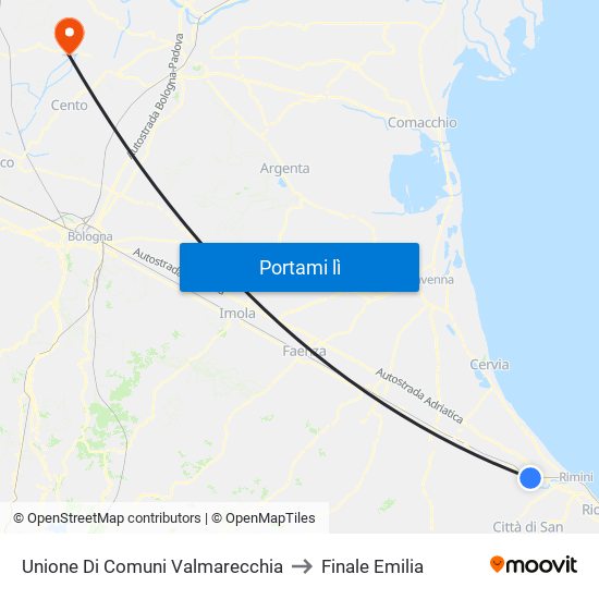 Unione Di Comuni Valmarecchia to Finale Emilia map