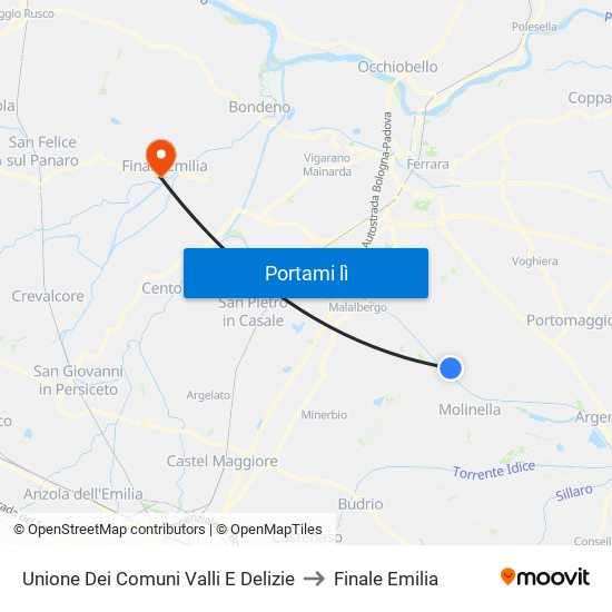Unione Dei Comuni Valli E Delizie to Finale Emilia map