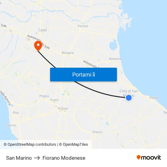 San Marino to Fiorano Modenese map