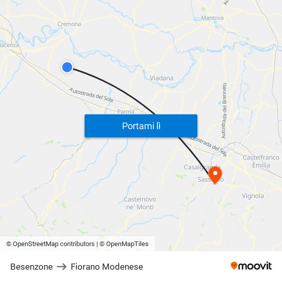 Besenzone to Fiorano Modenese map