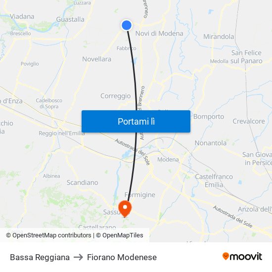 Bassa Reggiana to Fiorano Modenese map
