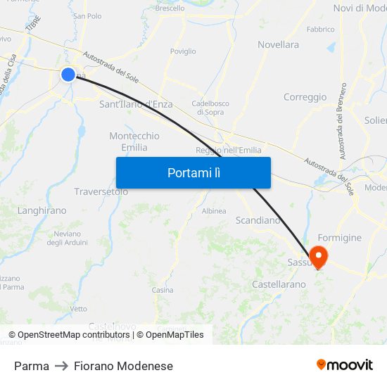 Parma to Fiorano Modenese map
