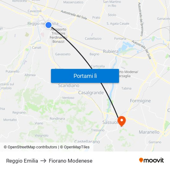 Reggio Emilia to Fiorano Modenese map