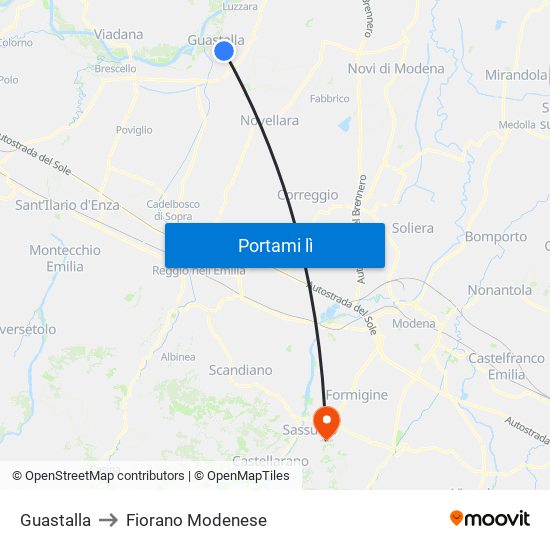 Guastalla to Fiorano Modenese map