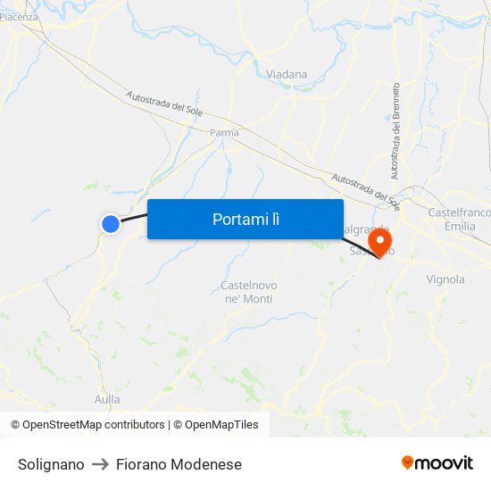 Solignano to Fiorano Modenese map