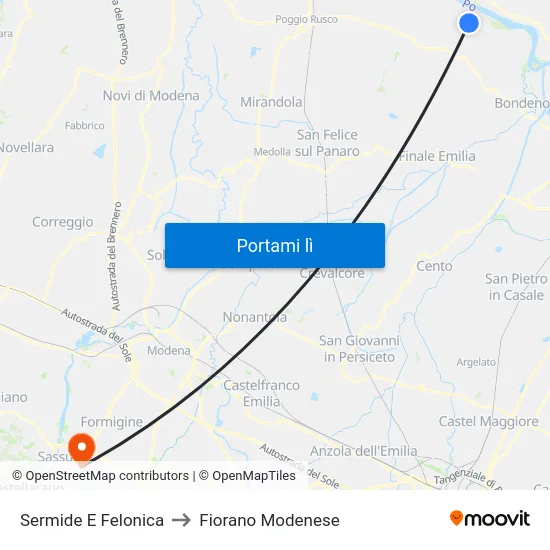 Sermide E Felonica to Fiorano Modenese map