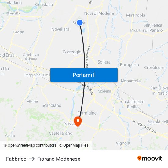 Fabbrico to Fiorano Modenese map