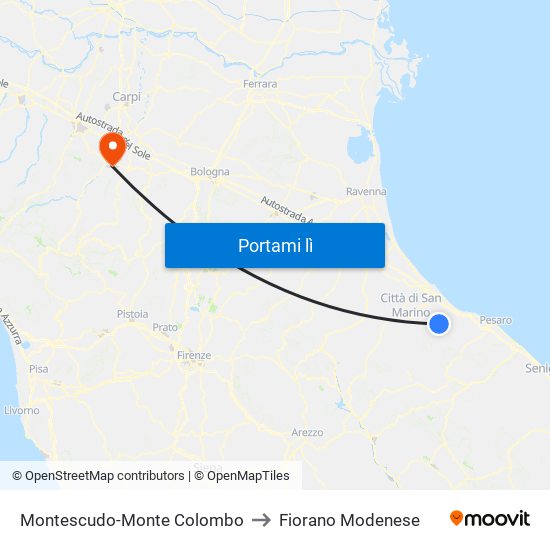 Montescudo-Monte Colombo to Fiorano Modenese map