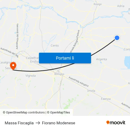 Massa Fiscaglia to Fiorano Modenese map