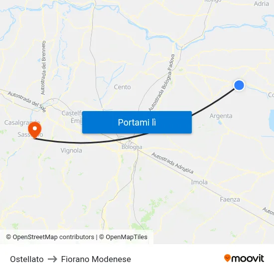 Ostellato to Fiorano Modenese map