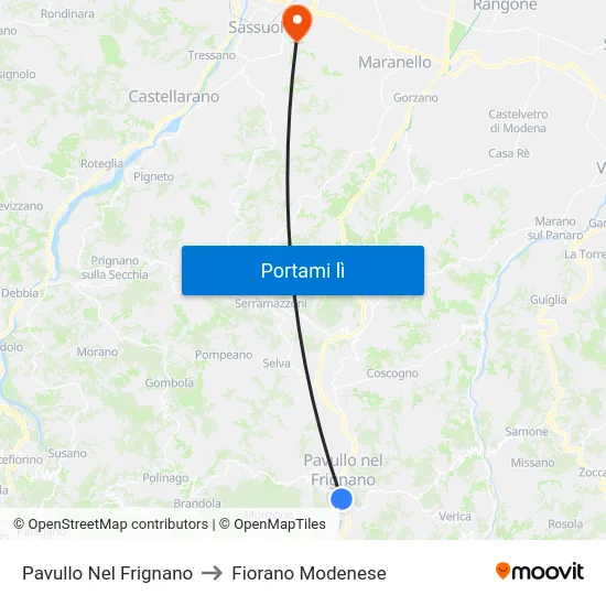 Pavullo Nel Frignano to Fiorano Modenese map