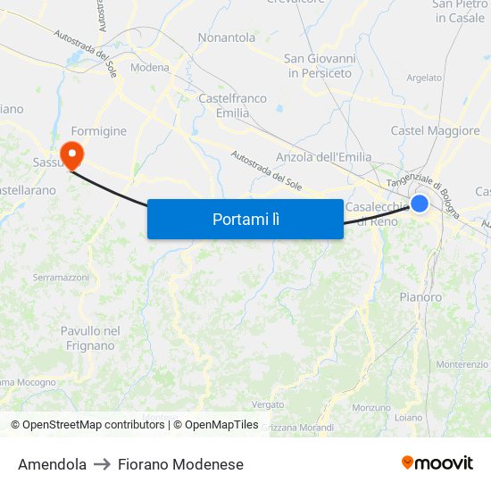 Amendola to Fiorano Modenese map