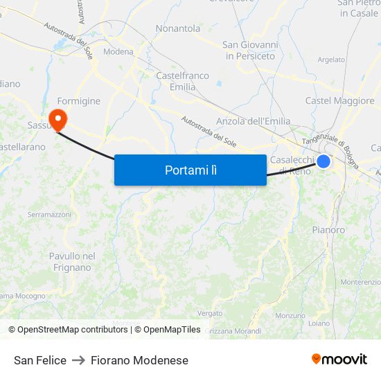 San Felice to Fiorano Modenese map