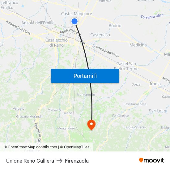 Unione Reno Galliera to Firenzuola map