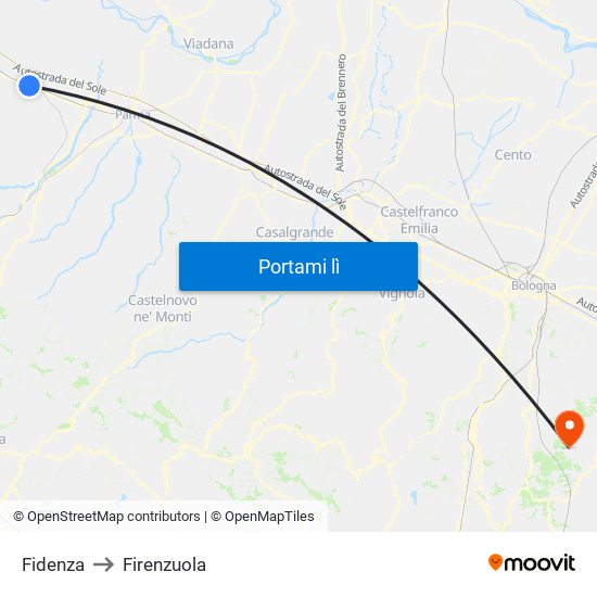 Fidenza to Firenzuola map