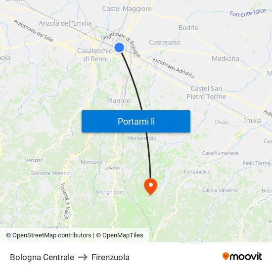 Bologna Centrale to Firenzuola map
