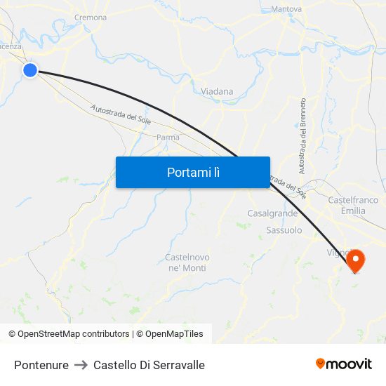 Pontenure to Castello Di Serravalle map