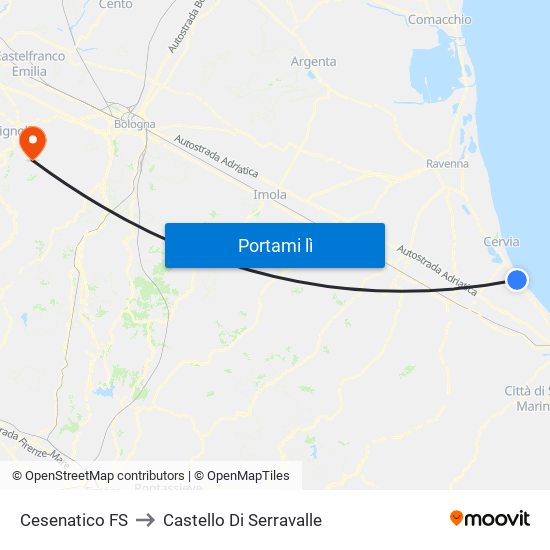Cesenatico FS to Castello Di Serravalle map