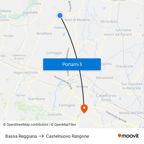 Bassa Reggiana to Castelnuovo Rangone map