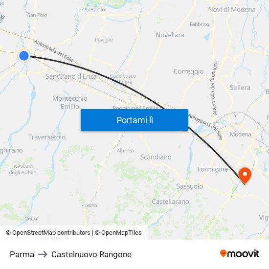 Parma to Castelnuovo Rangone map