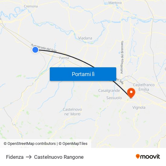 Fidenza to Castelnuovo Rangone map