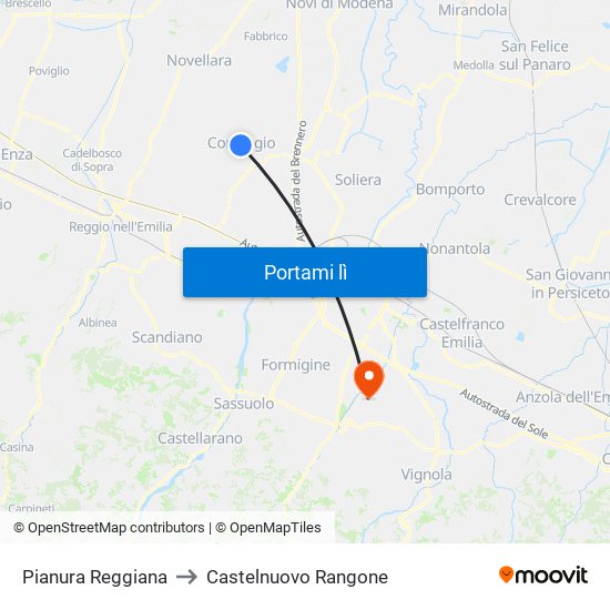 Pianura Reggiana to Castelnuovo Rangone map