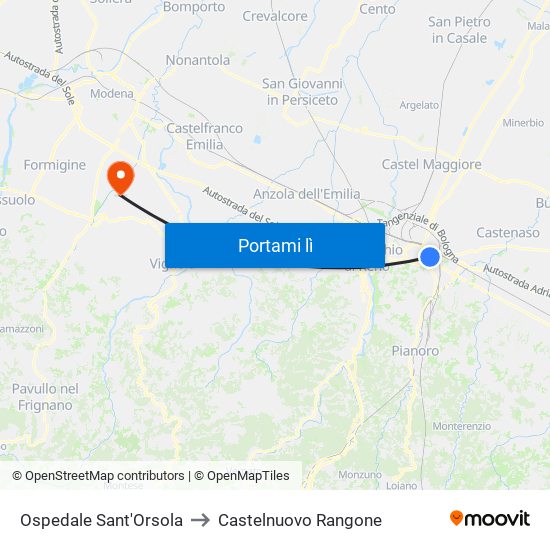 Ospedale Sant'Orsola to Castelnuovo Rangone map