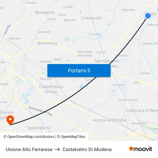 Unione Alto Ferrarese to Castelvetro Di Modena map