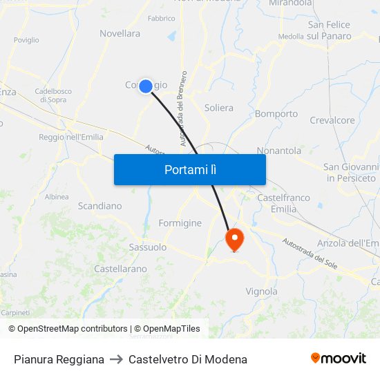 Pianura Reggiana to Castelvetro Di Modena map