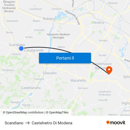 Scandiano to Castelvetro Di Modena map