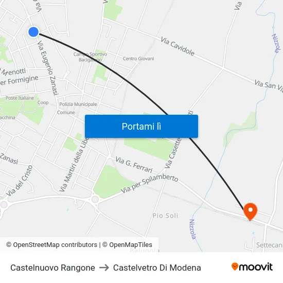 Castelnuovo Rangone to Castelvetro Di Modena map