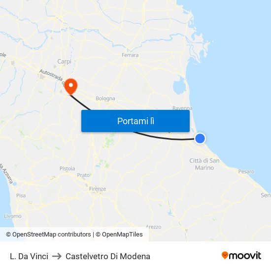 L. Da Vinci to Castelvetro Di Modena map