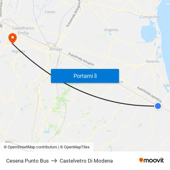 Cesena Punto Bus to Castelvetro Di Modena map