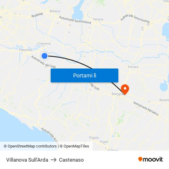 Villanova Sull'Arda to Castenaso map