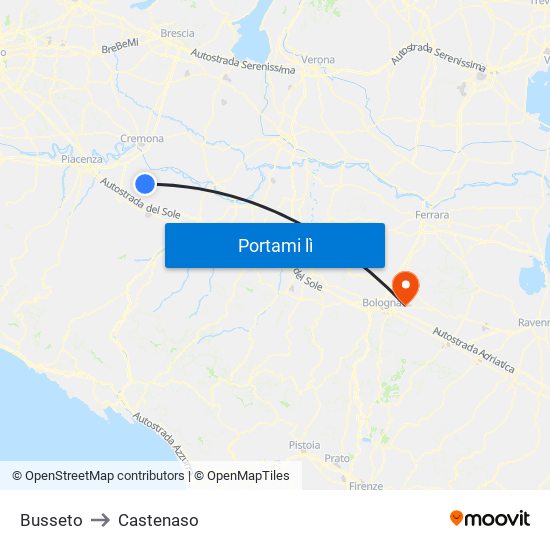 Busseto to Castenaso map