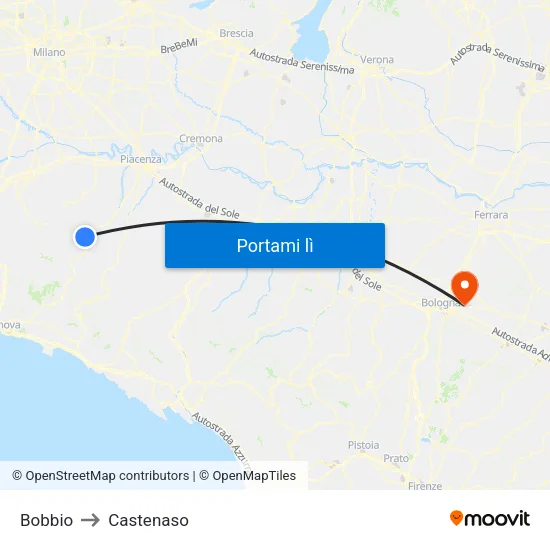 Bobbio to Castenaso map