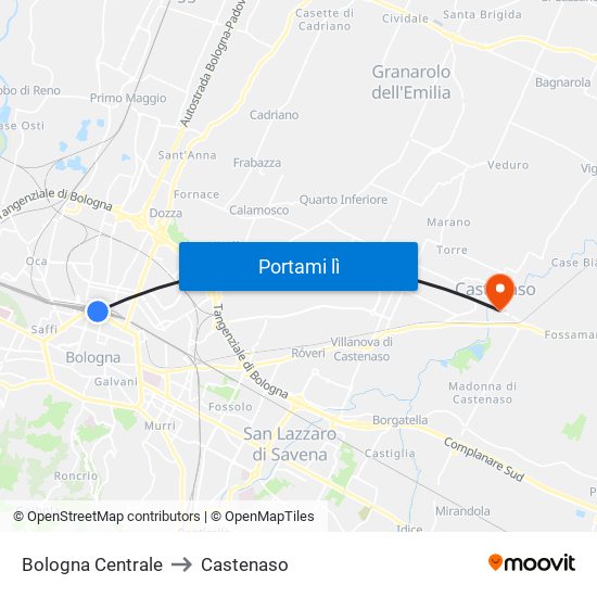 Bologna Centrale to Castenaso map